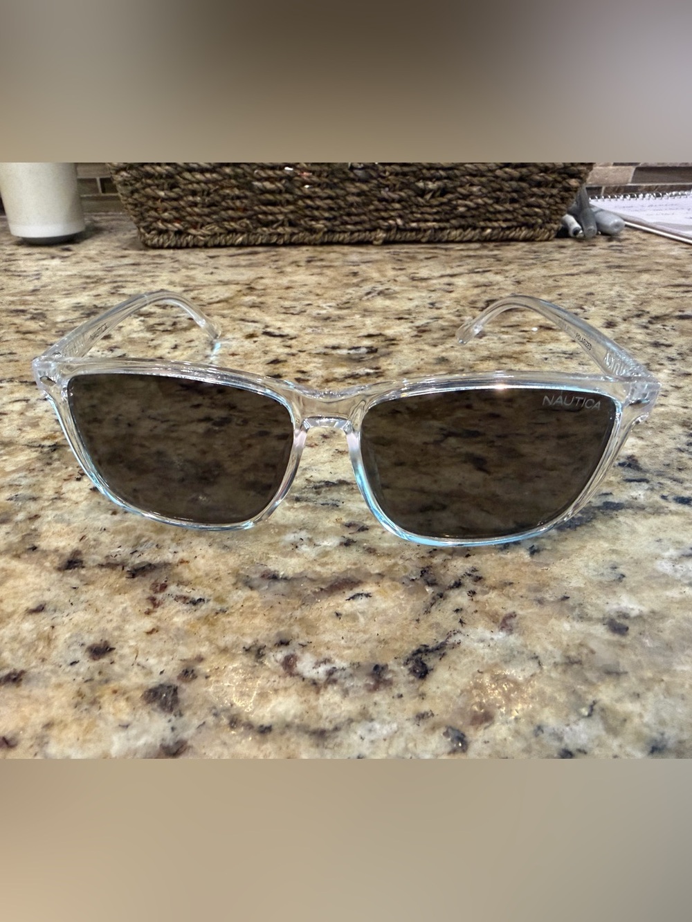 Nautica Clear Frame Sunglasses with Gray Lenses